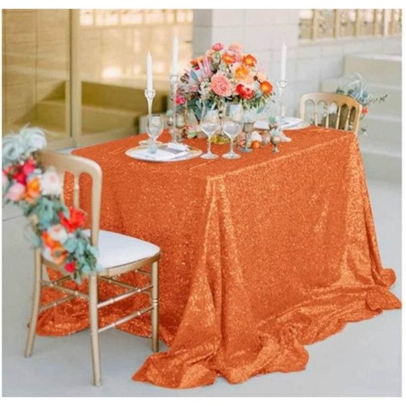 Dining Orange Sequin Tablecloth 6x102 Rectangle Wedding Linen Table